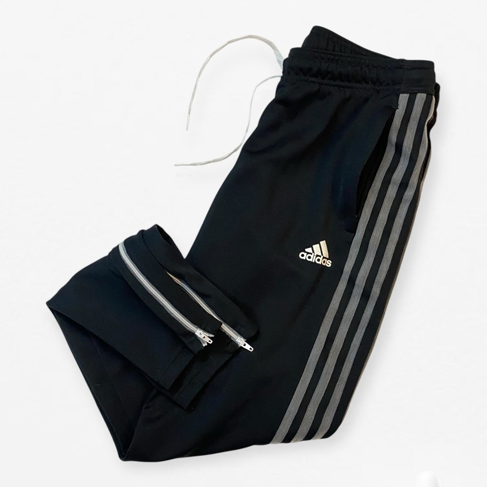 Women’s Adidas Black and Gray Track Sweatpants with Signature Stripes S